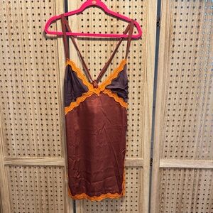 Free People Brown Chemise with Orange Lace